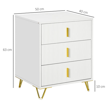 Tempette Wood White And Gold Tone Elegant 3 Ribbed Drawer Storage Chest