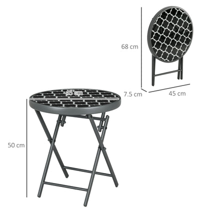 Mikale Metal And Glass Black And White Folding Outdoor Side Table 45cm With Marble Effect Top