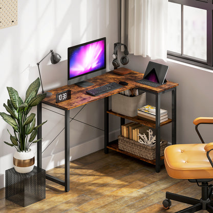 Morofi 120cm Rustic Brown L Shaped Desk with Integrated Bookshelf