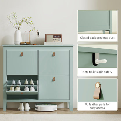 Margarita Wooden Mint Green 4 Drawer Shoe Cabinet Faux Leather Handles