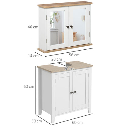 Lumo Bathroom Furniture Set With Wall Mirror Cabinet And Sink Storage White And Wood Grain