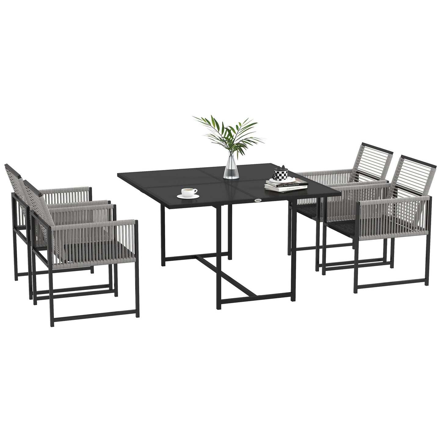 Riha Metal Grey 8 Seater Garden Dining Set Rattan String Design