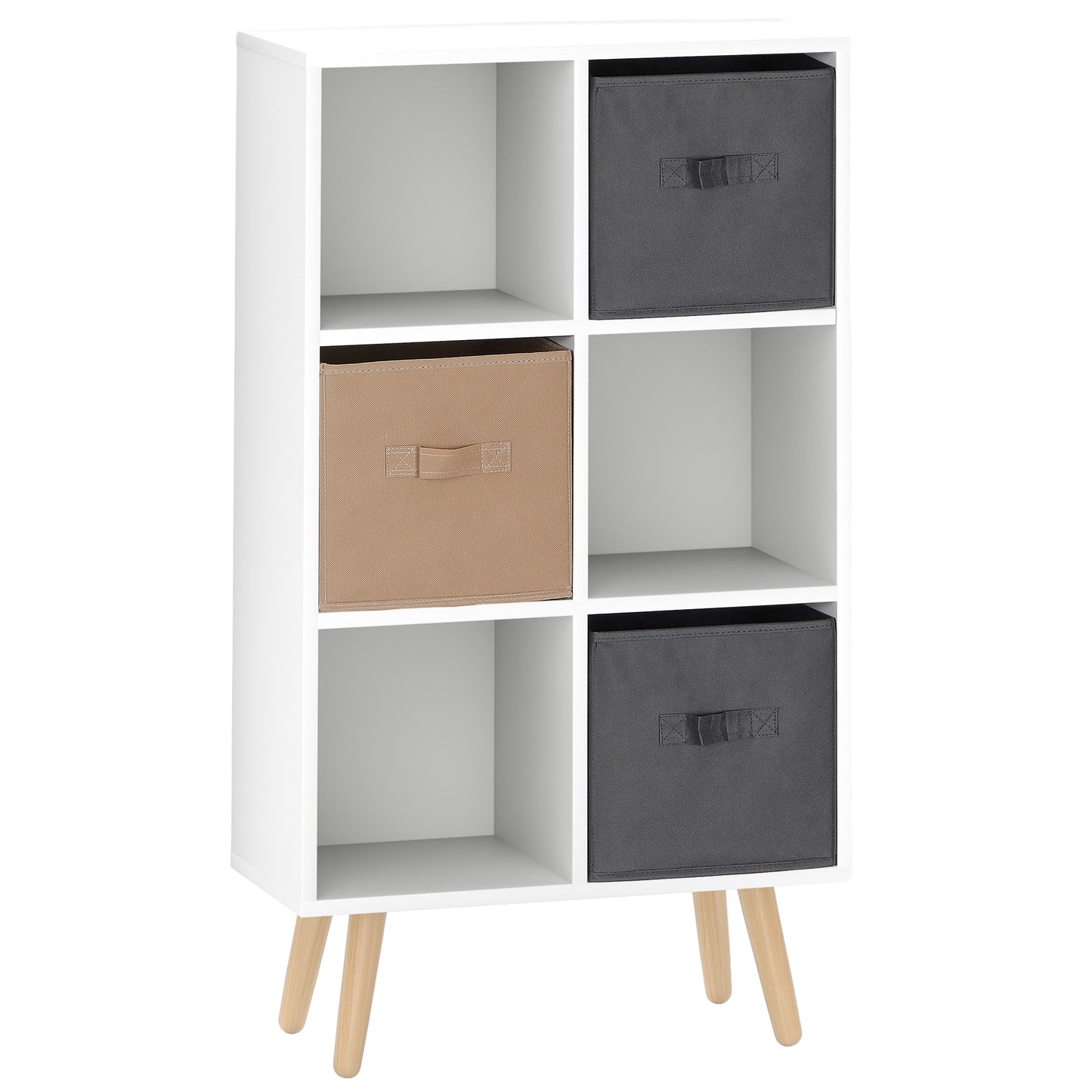 Nadiro Wooden White 6 Cube Storage Unit With 3 Fabric Drawers And OFauxn Shelves