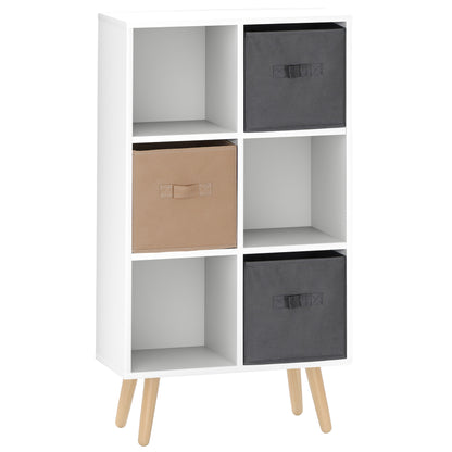 Nadiro Wooden White 6 Cube Storage Unit With 3 Fabric Drawers And OFauxn Shelves