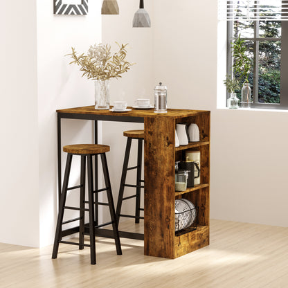 Vasori Metal And Wooden Industrial 3 Piece Bar Table Set With Storage Shelving