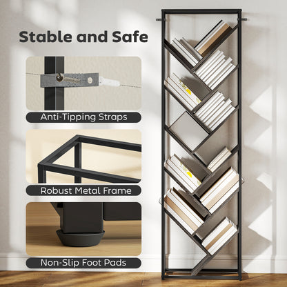 Coco Rine Metal And Wood Black And Grey 10 Tier Industrial Style Bookcase