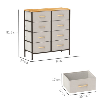 Neyo Metal And Fabric Cream White 8 Drawer Industrial Storage Dresser With Steel Frame
