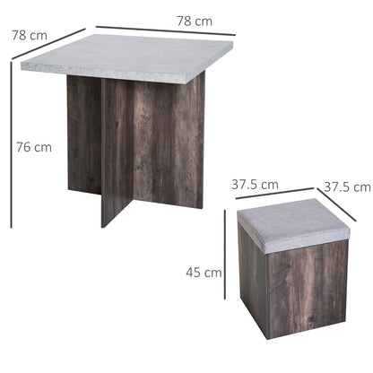 Nobael 5 Piece Metal And Wood Outdoor Dining Set With 4 Storage Stools Cushions And Table