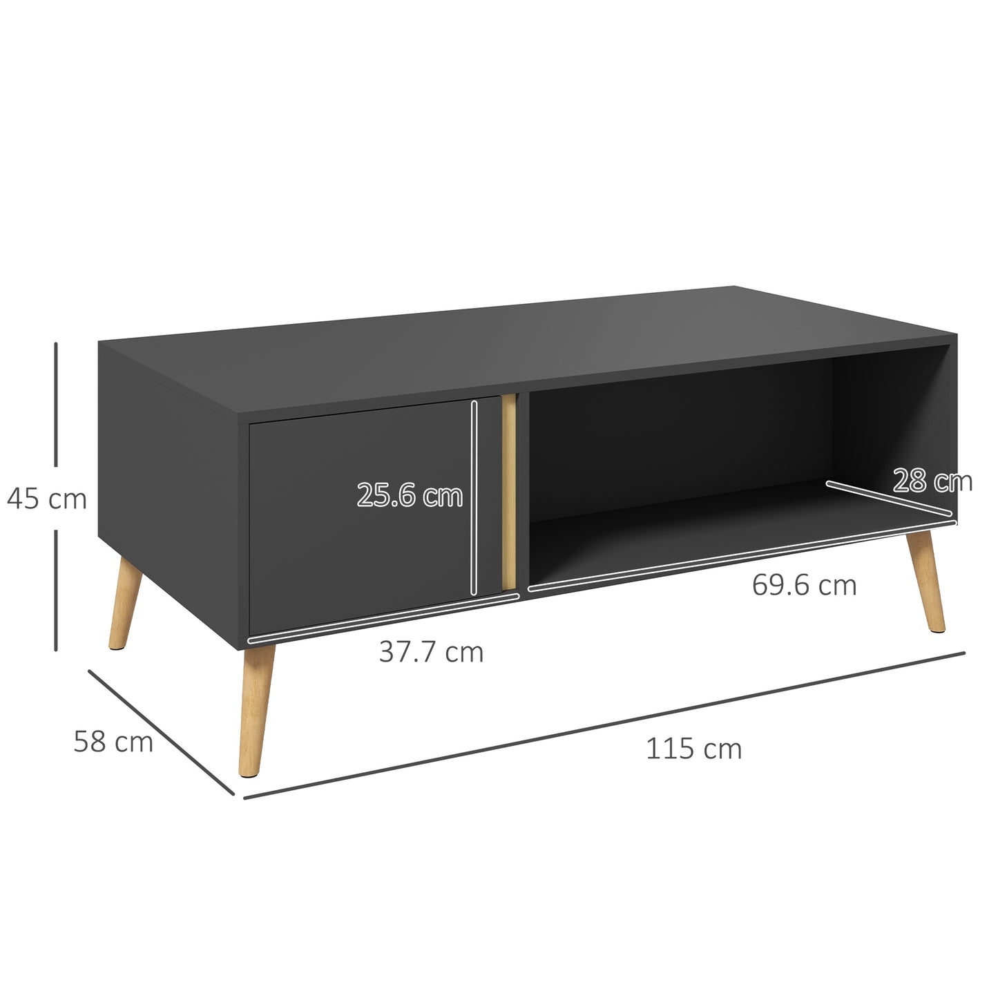 Panedi Wooden Grey Rectangular Coffee Table With Storage Compartments And Cabinets