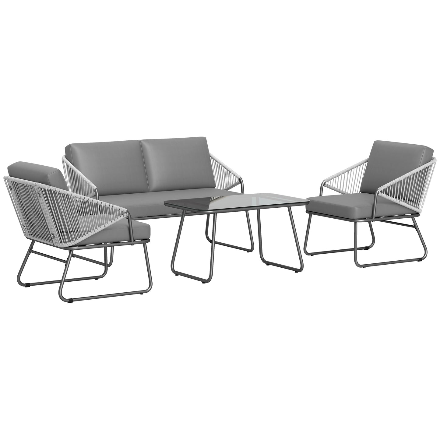 Yoma Grey Rattan String 4 Seater Outdoor Sofa Set