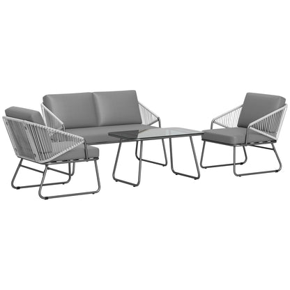Yoma Grey Rattan String 4 Seater Outdoor Sofa Set