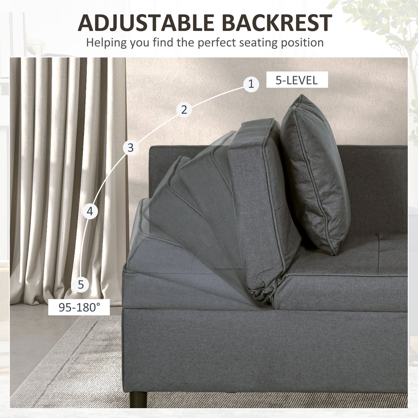 Lomo Fabric Grey 3 In 1 Convertible Single Sofa Bed With Magazine Pocket