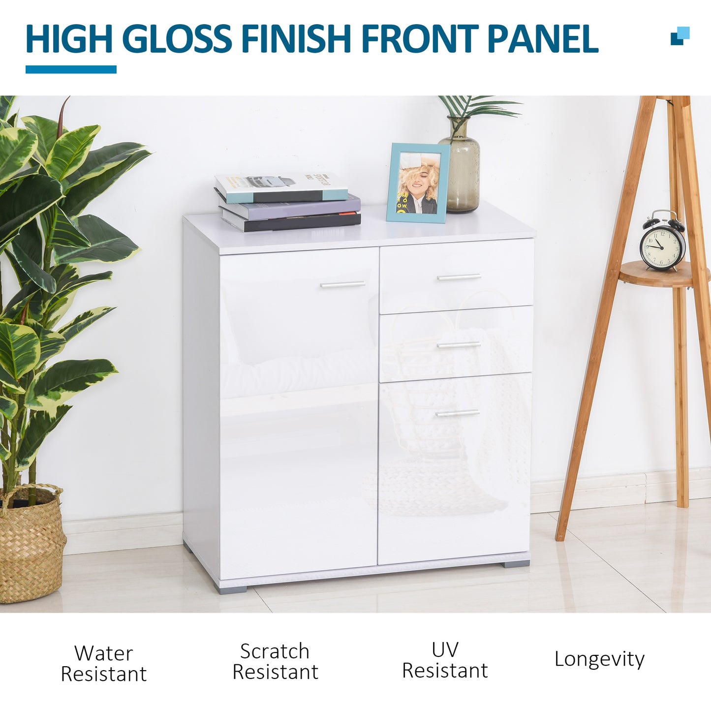 Lodino High Gloss White Sideboard With 2 Drawers 2 Doors And Adjustable Shelves