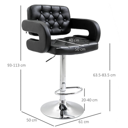 Rina Faux Leather Black Adjustable Swivel Bar Stool With Armrests And Footrest