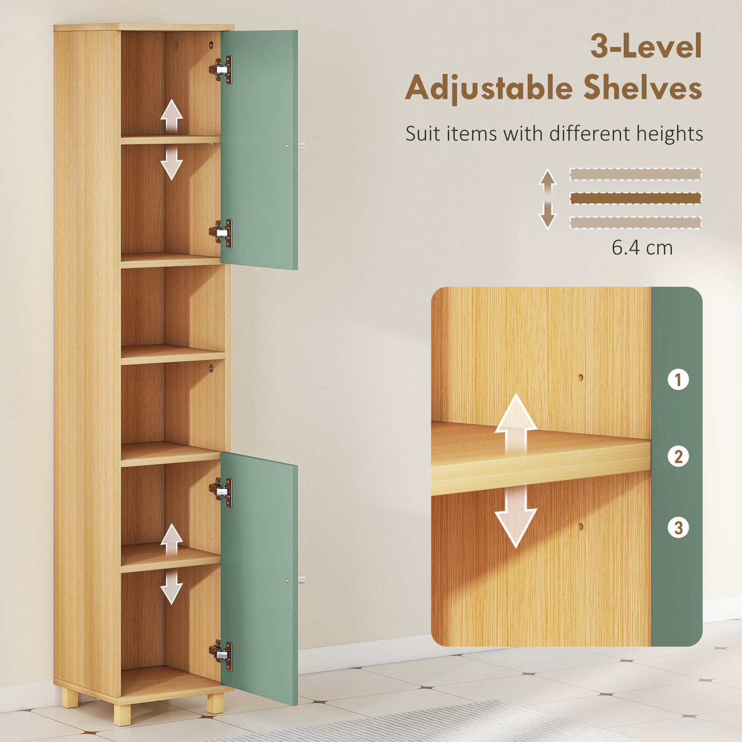 Vemale Bathroom Storage Cabinet With Adjustable And OFauxn Shelving Green