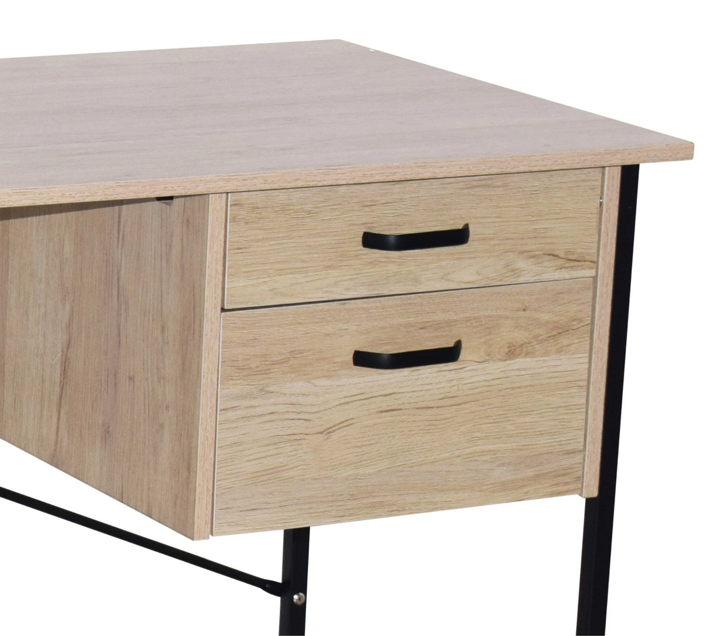Balikesir Oak Wood 2 Drawer Desk With Grey Metal Legs