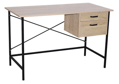 Balikesir Oak Wood 2 Drawer Desk With Grey Metal Legs