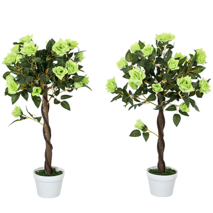 Payo Pair Of Artificial Rose Style Trees In Green Finish