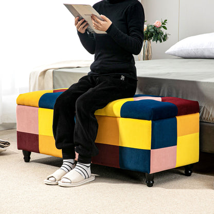Tava Velvet Multicolour Storage Bench With Wooden Legs For Bedroom
