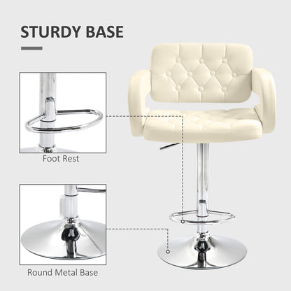 Filena Faux Leather Beige Adjustable Swivel Bar Stool With Armrests And Footrest