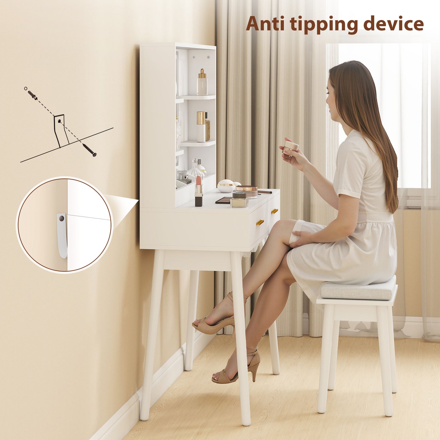 Dididi White Elegant Dressing Table With LED Mirror