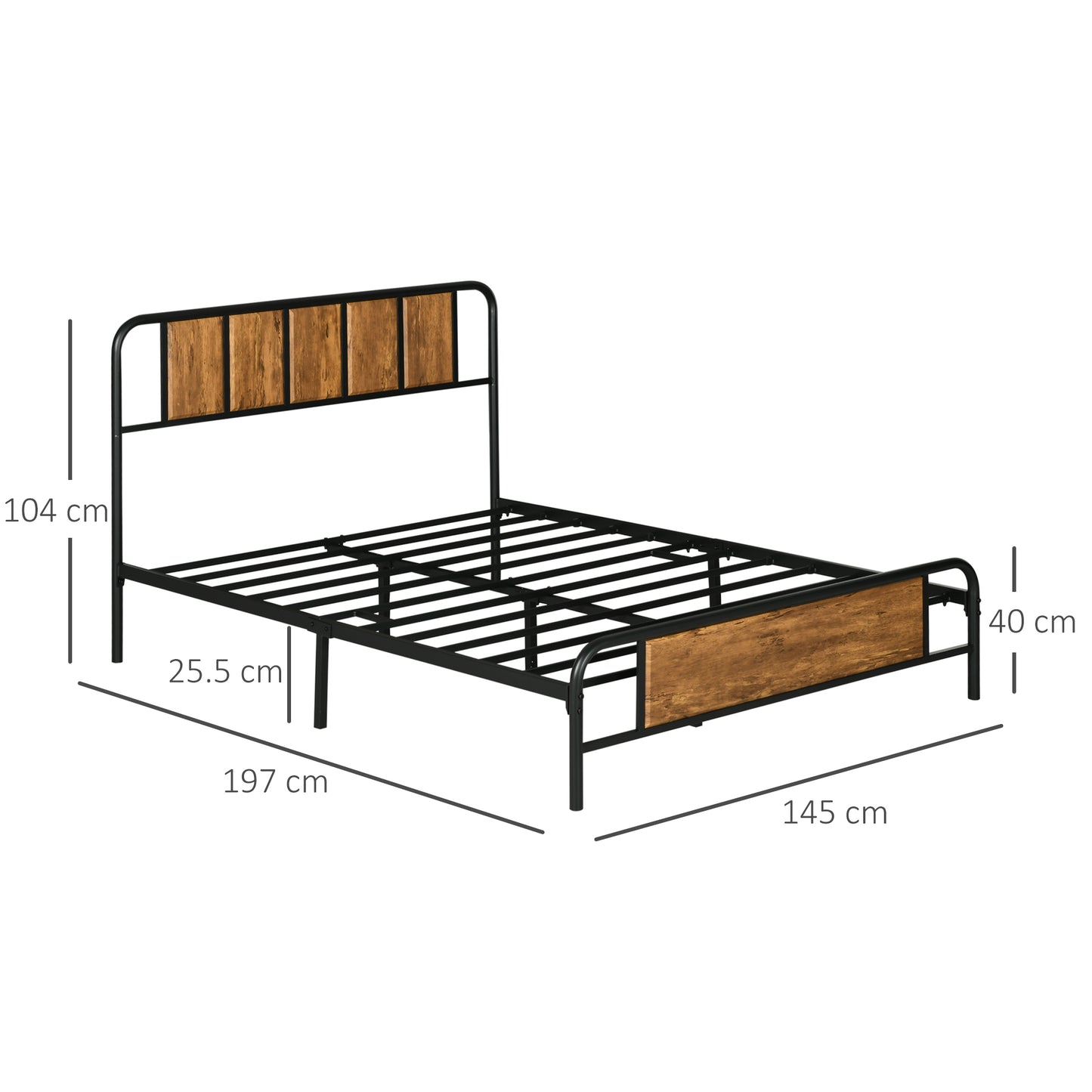 Hawatti 4FT6 Industrial Double Bed Frame With Wood Headboard and Footboard