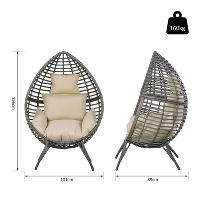 Elpale Grey Rattan Teardrop Egg Chair With Cream Cushion