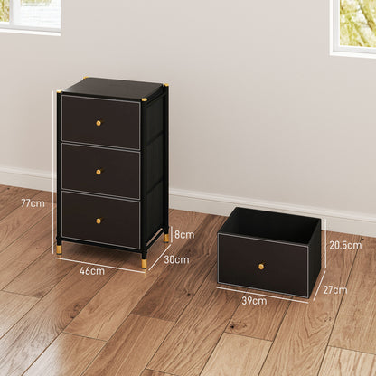 Ditari Faux Leather Black 3 Drawer Front Panel Storage Chest