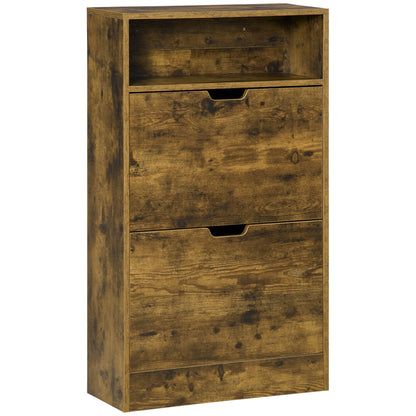 Zilado Wooden Rustic Brown Slim Shoe Cabinet With 2 Flip Doors And Shelf