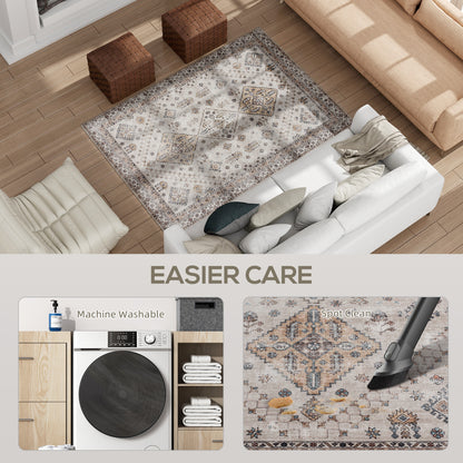 Kefado 170 x 120cm Polyester Beige Vintage Style Non Slip Washable Rug