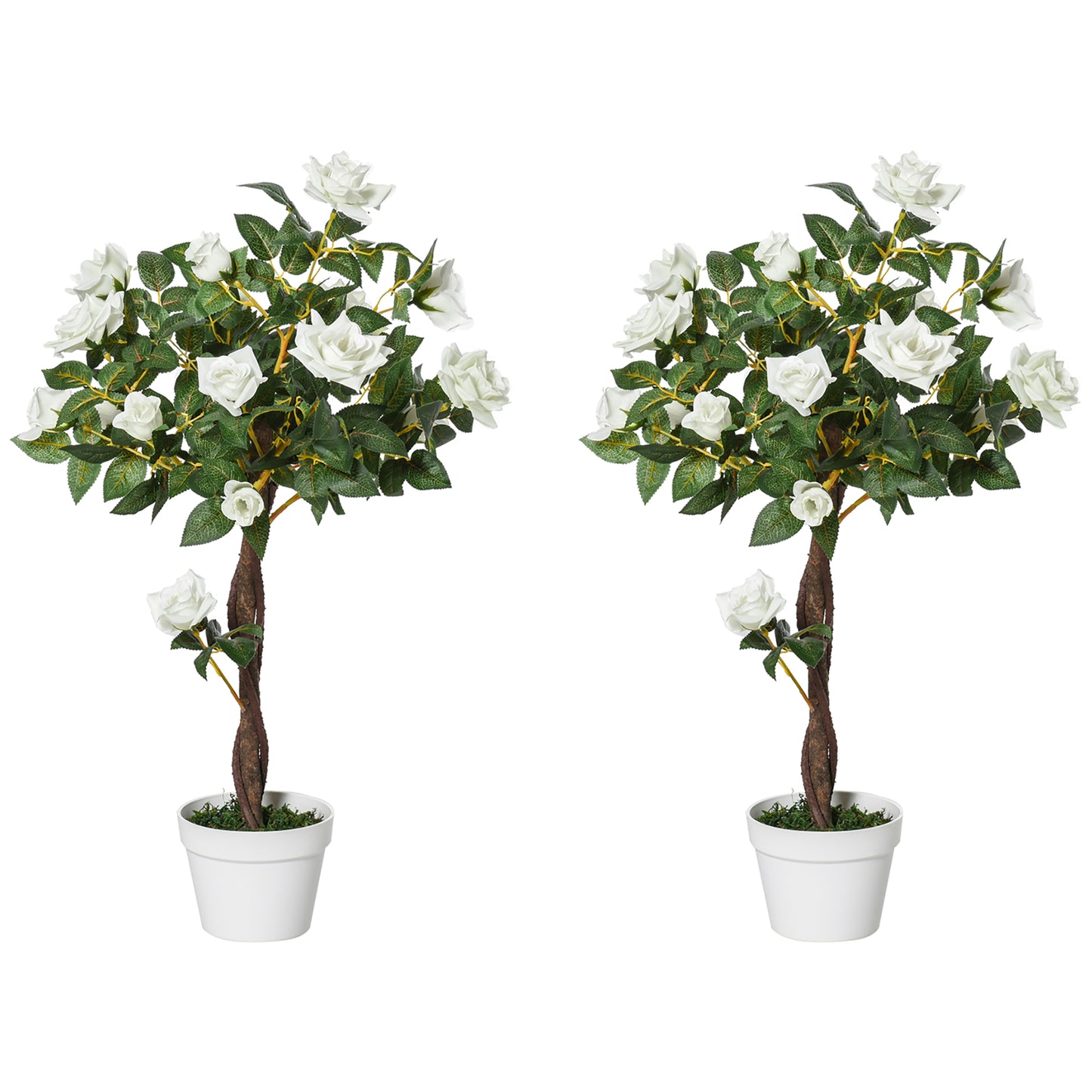 Nefa Set Of 2 Artificial White Rose Floral Plants In Pots H8 90cm