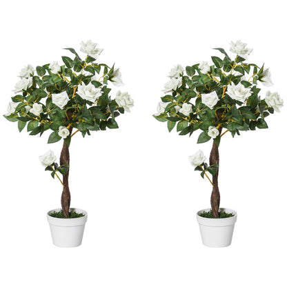 Nefa Set Of 2 Artificial White Rose Floral Plants In Pots H8 90cm