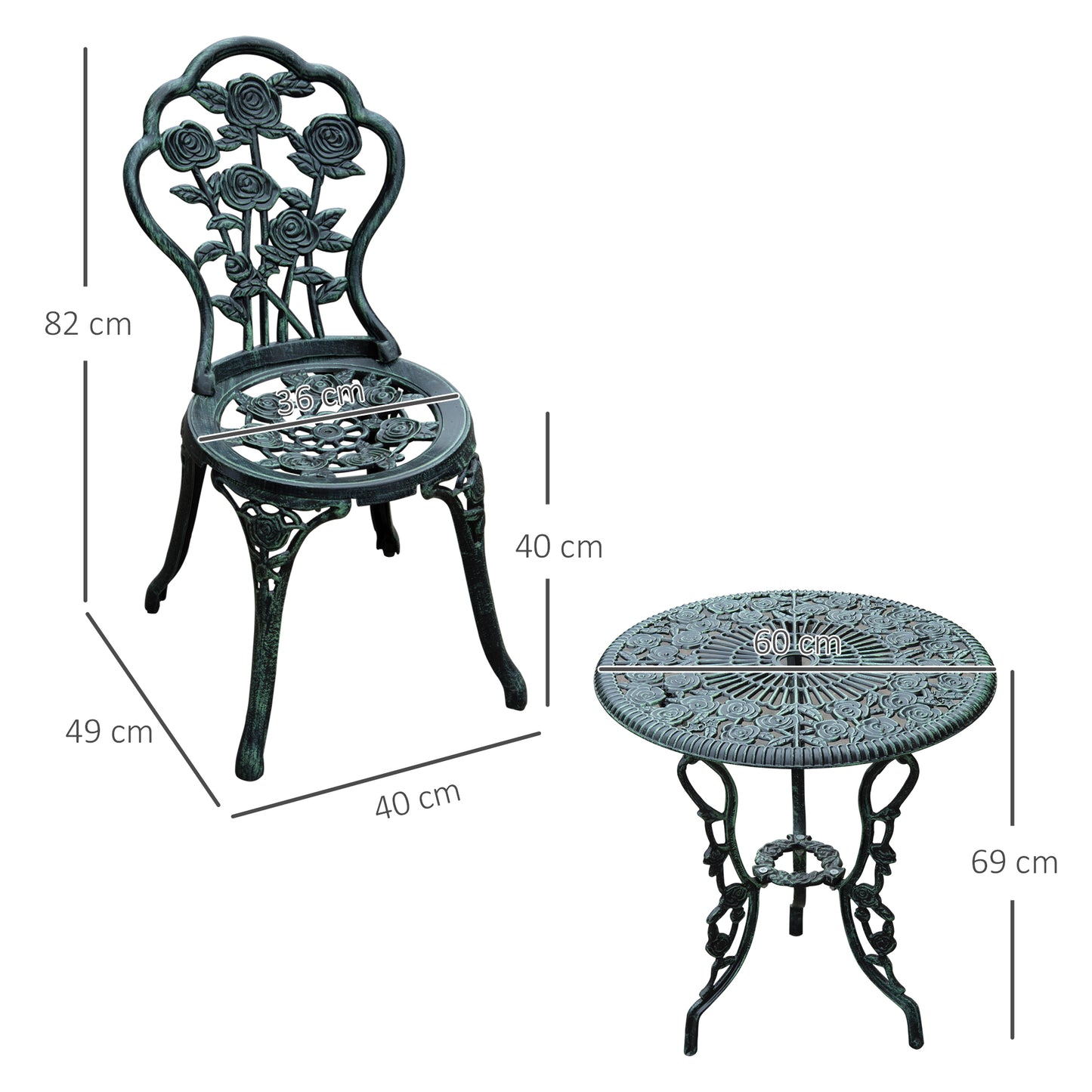 Lafira 3 Piece Cast Aluminium Garden Bistro Table And Chair Set In Green