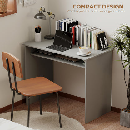 Cottare 90cm Wooden Grey Compact Writing Desk With Storage Shelf