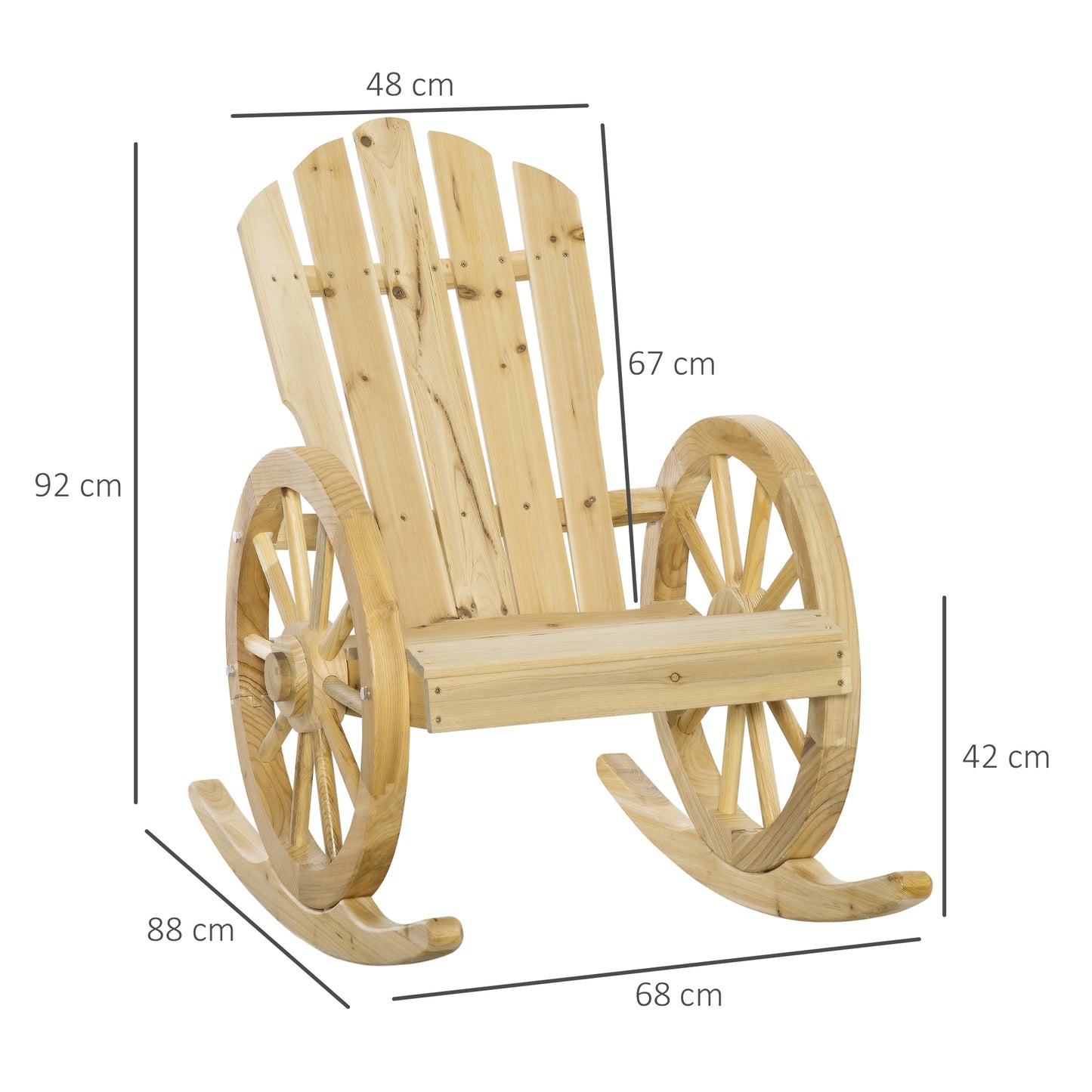 Elna Favi Natural Wood Adirondack Style Outdoor Rocking Armchair With Reclining Back