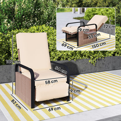 Ratenna Brown Rattan Cream Cushion Reclining Outdoor Armchair