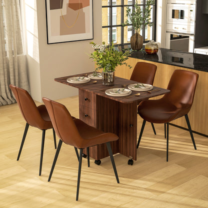 Difive Wooden Distressed Brown Drop Leaf Dining Table With Storage Seating 6