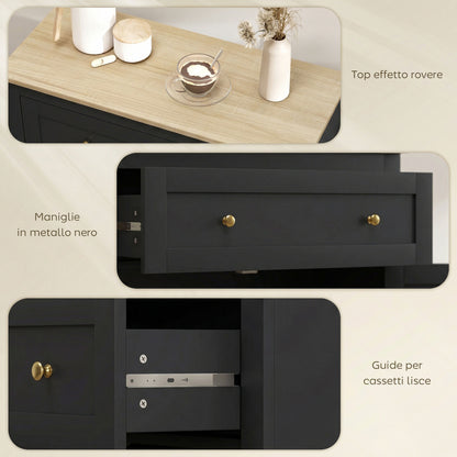 Elrere Wooden Black Modern Sideboard With Drawers Adjustable Shelves And Double Doors
