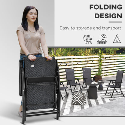 Lecore Set Of 2 Metal Grey Folding Garden Chairs With 7 Position Reclining Backs