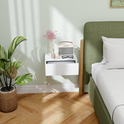 Sosa White Wall Mounted Floating Bedside Table With Storage Drawer