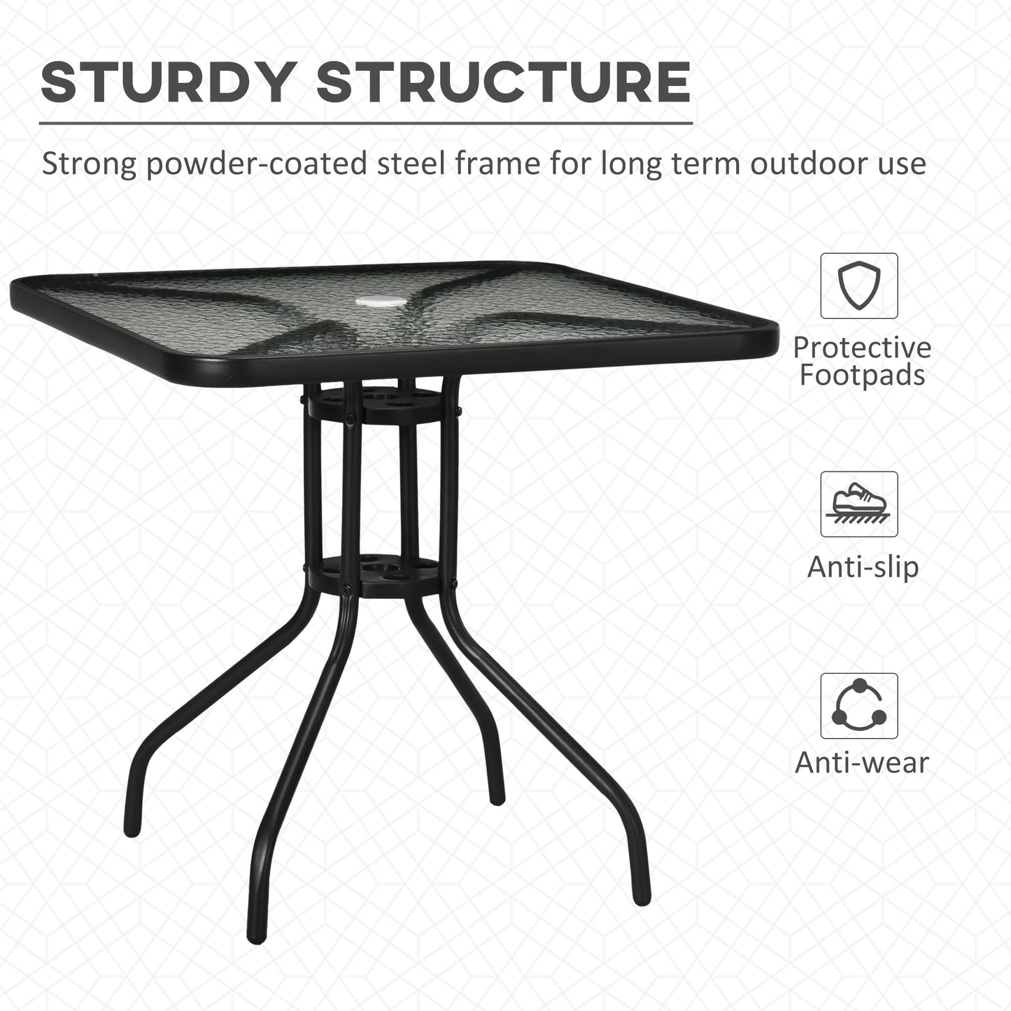 Laloke Metal And Glass Square Garden Dining Table With Umbrella Hole