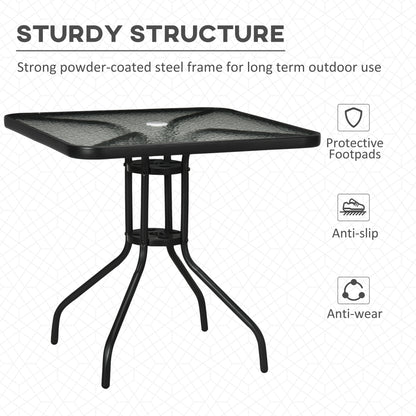 Laloke Metal And Glass Square Garden Dining Table With Umbrella Hole
