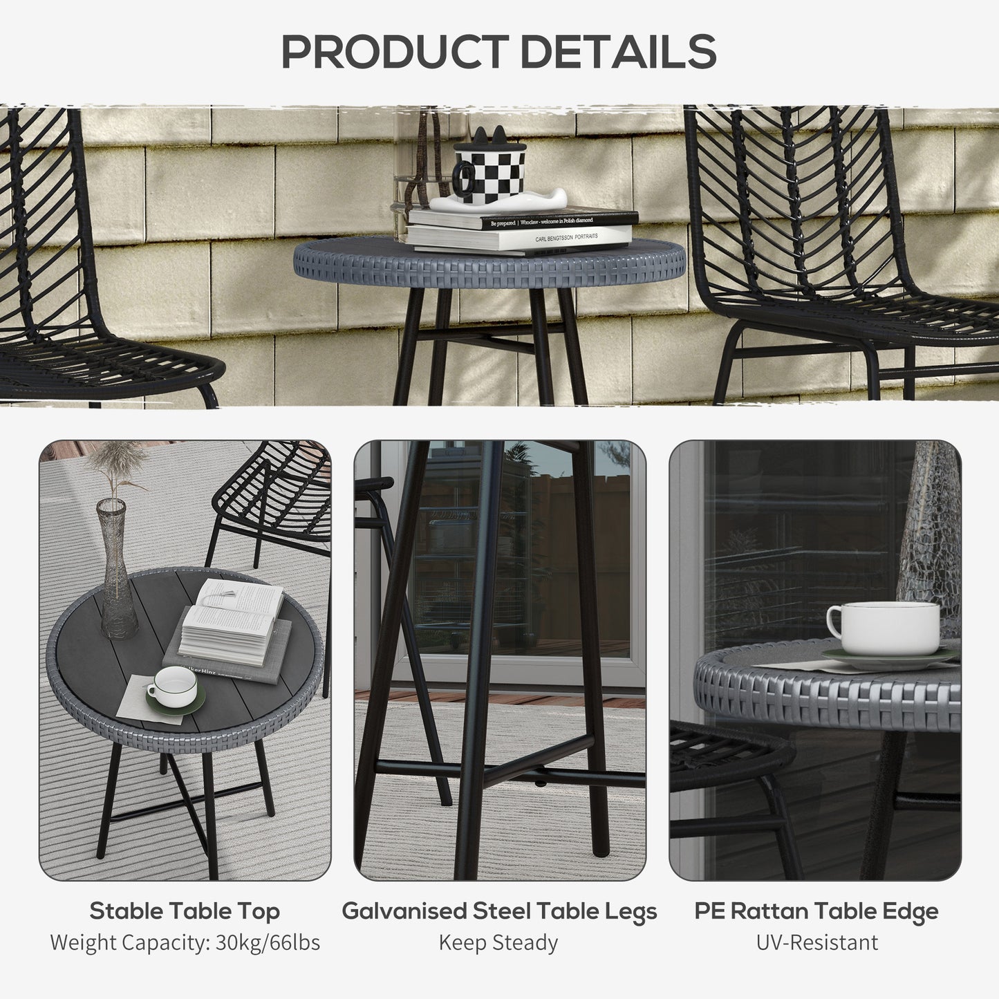 Eldoyo Grey Rattan Outdoor Garden Bistro Table