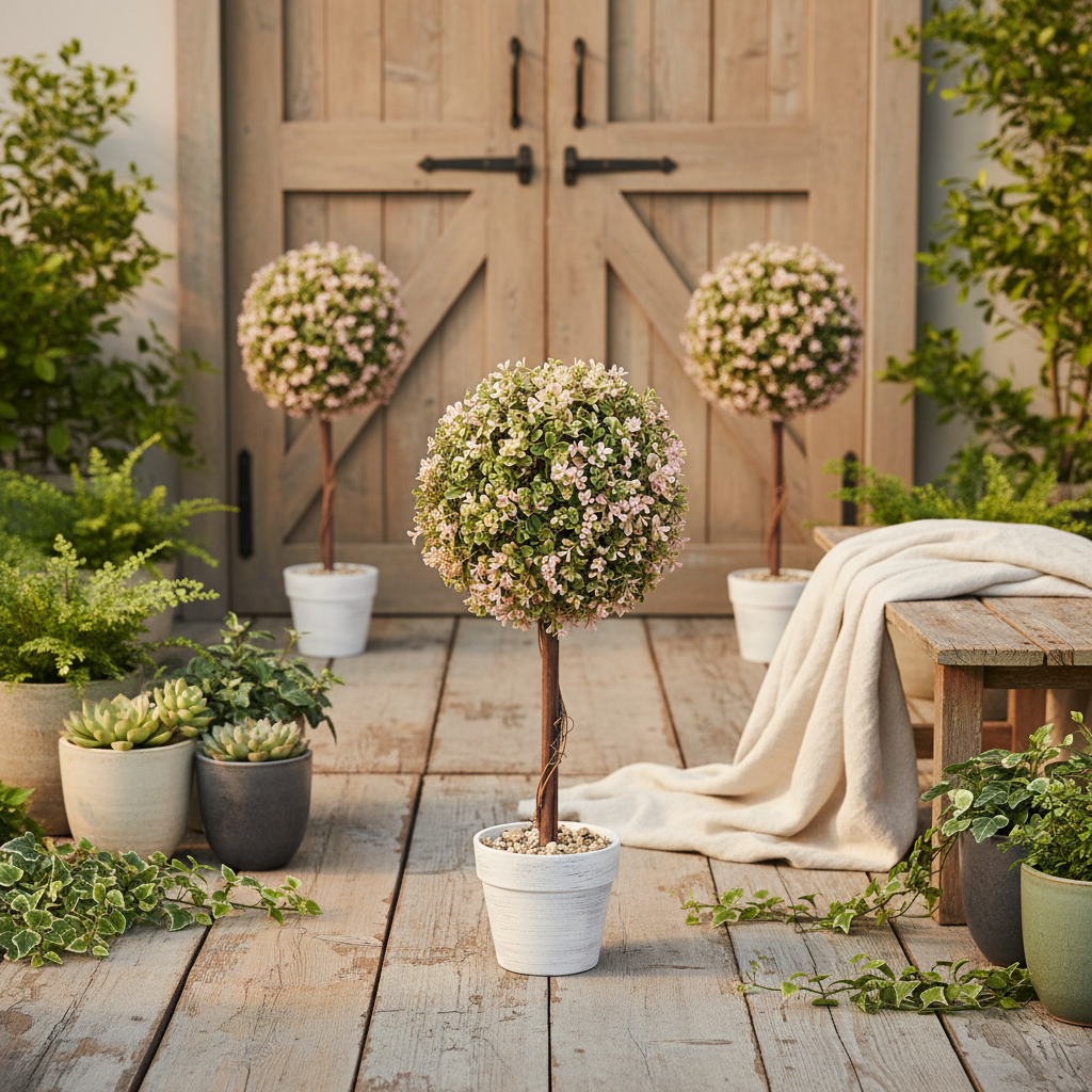 Lovea Set Of 2 Artificial Murraya Flower Plants In Pots H8 60cm Cream White