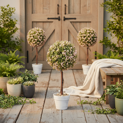 Lovea Set Of 2 Artificial Murraya Flower Plants In Pots H8 60cm Cream White
