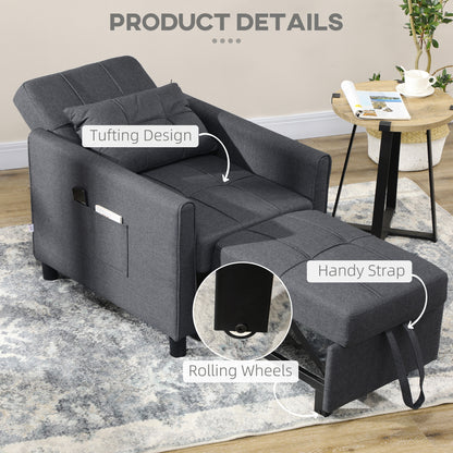 Remina Linen Look Grey 3 In One Single Chair Bed