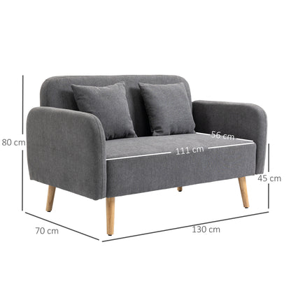 Rocoro Fabric Grey 2 Seater Sofa With Cushions Armrests And Wooden Legs