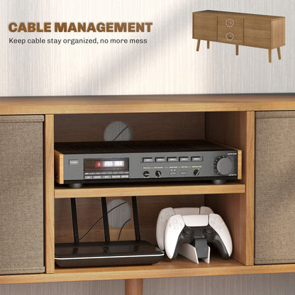 Linore 110cm Wooden Brown TV Storage Cabinet With Fabric Fold Down Drawers For Screens Up To 50 Inches