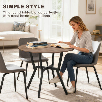 Doveno Metal Brown Round Dining Table With Anti Slip Feet For Dining Areas