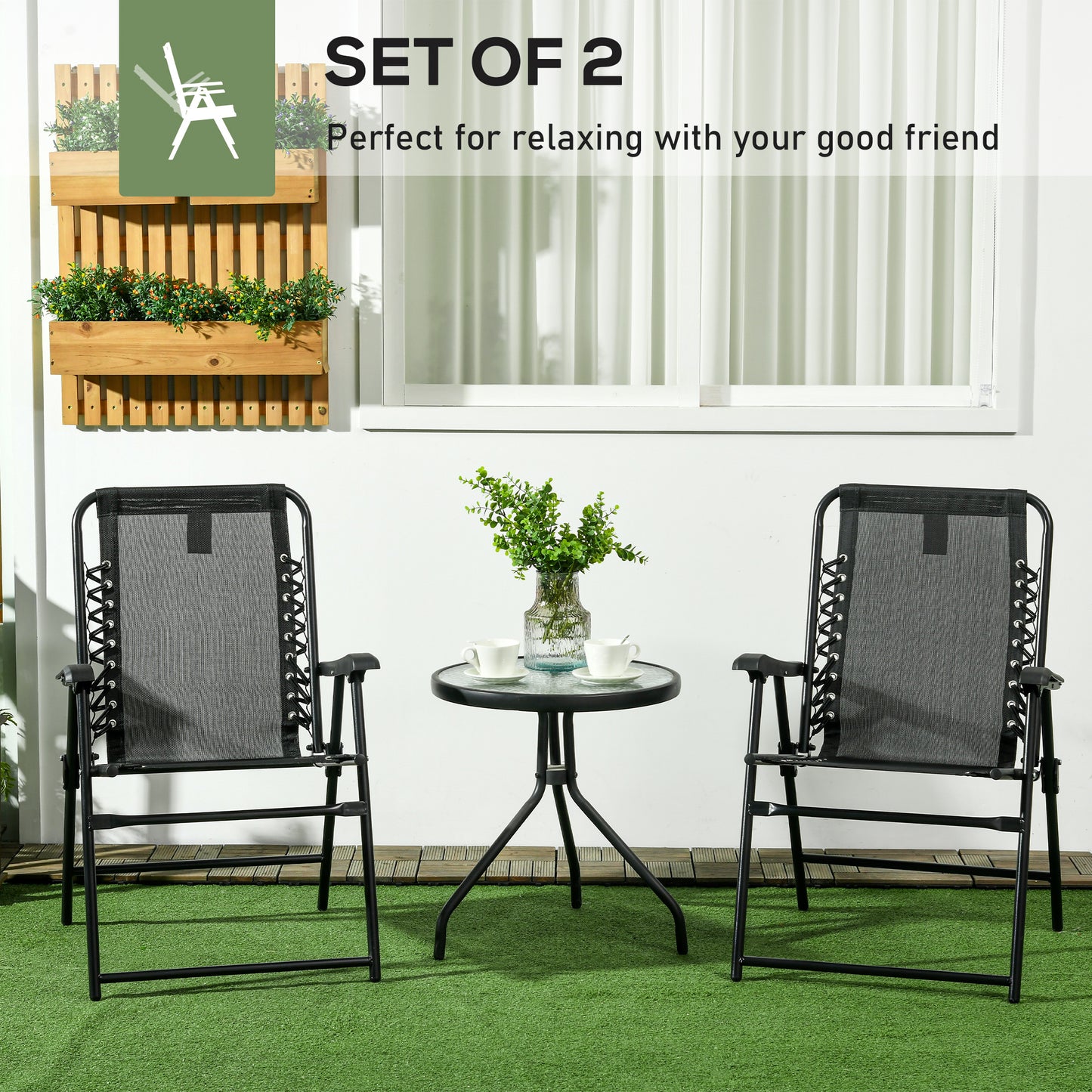 Palo Set Of 2 Metal Black Folding Outdoor Lounger Chairs With Armrests